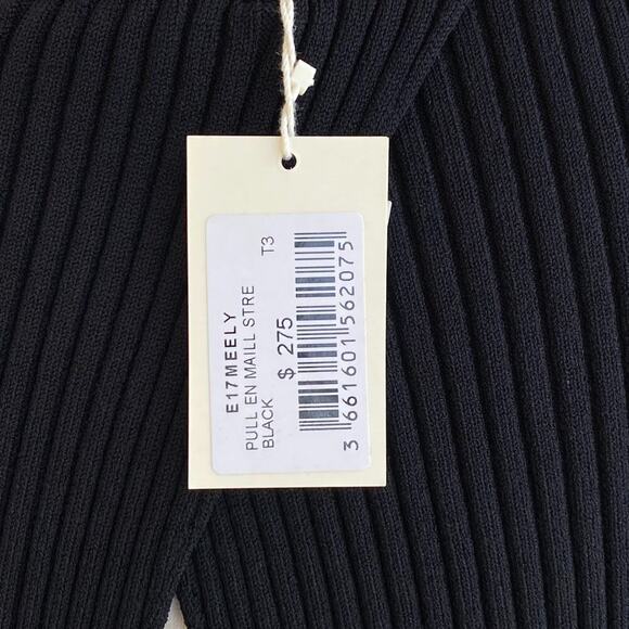 Maje Meely Black Ribbed White Open Back Tie Crewneck Sweater Pullover sz 3, US L - Picture 7 of 9